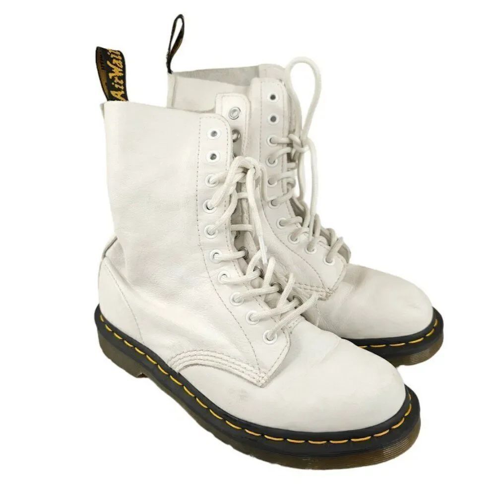 Dr Martens Lace Up Boots Womens Size 8 White 1460 Smooth Leather 27261